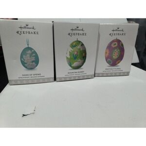 3 Hallmark Keepsake Ornaments 3 Spring Eggs - Festively Floral Bouncing Bunny +